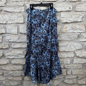 Free People Asymmetrical Skirt in Black Blue Floral